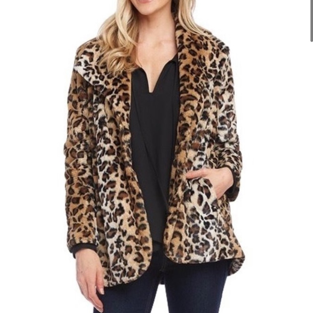 Karen Kane Leopard Print Faux Fur Jacket XS